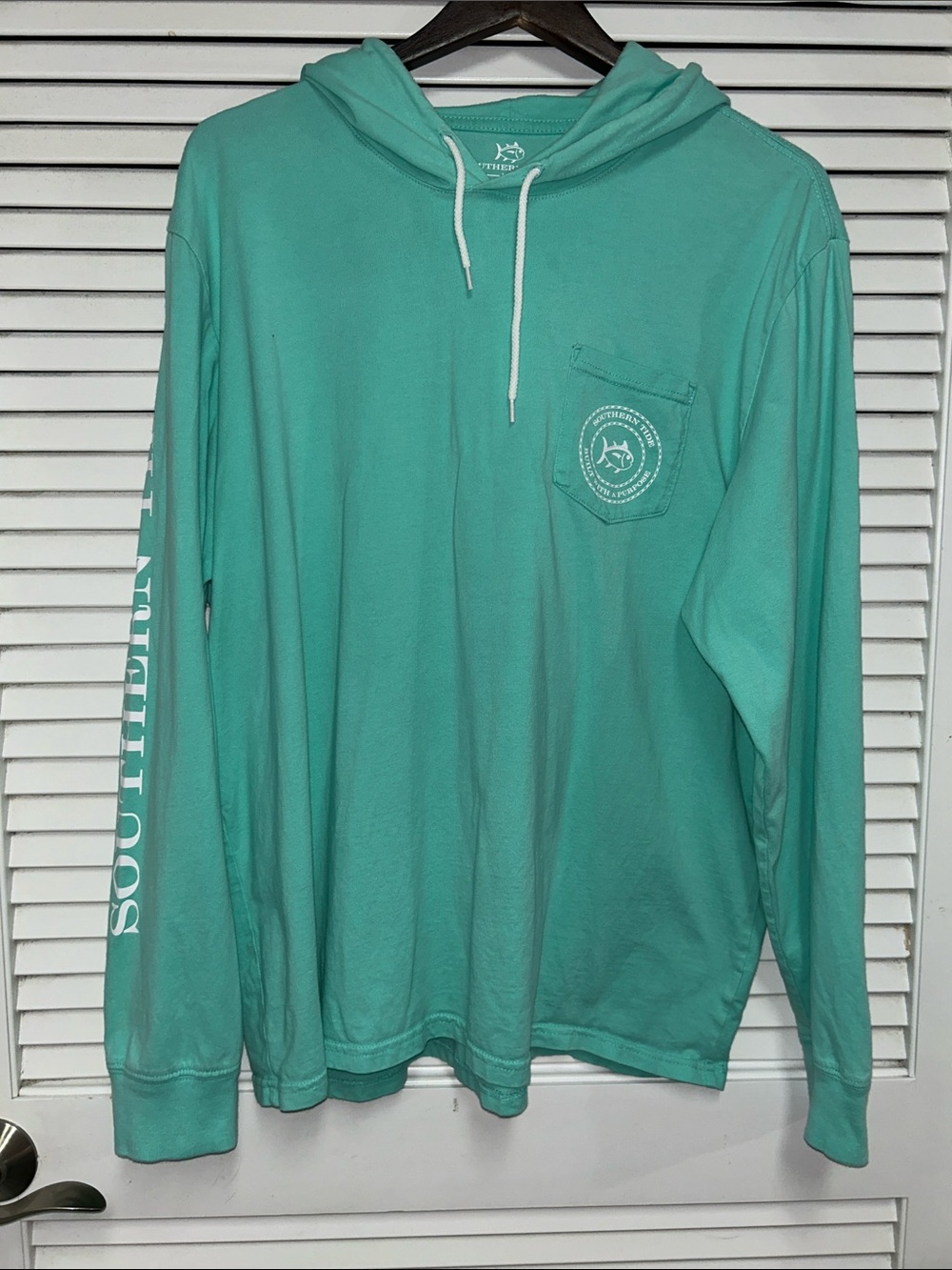 Southern Tide Men’s Seafoam Green Pullover Hooded Long Sleeve T-Shirt